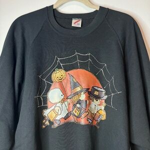 Vintage 90s Cute Halloween Trick or Treat Sweatshirt 1990s Puffy Paint Glitter